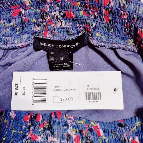 French Connection Asymmetrical Ruffle Skirt Floral Pier Blue Sz. M - Picture 5 of 9